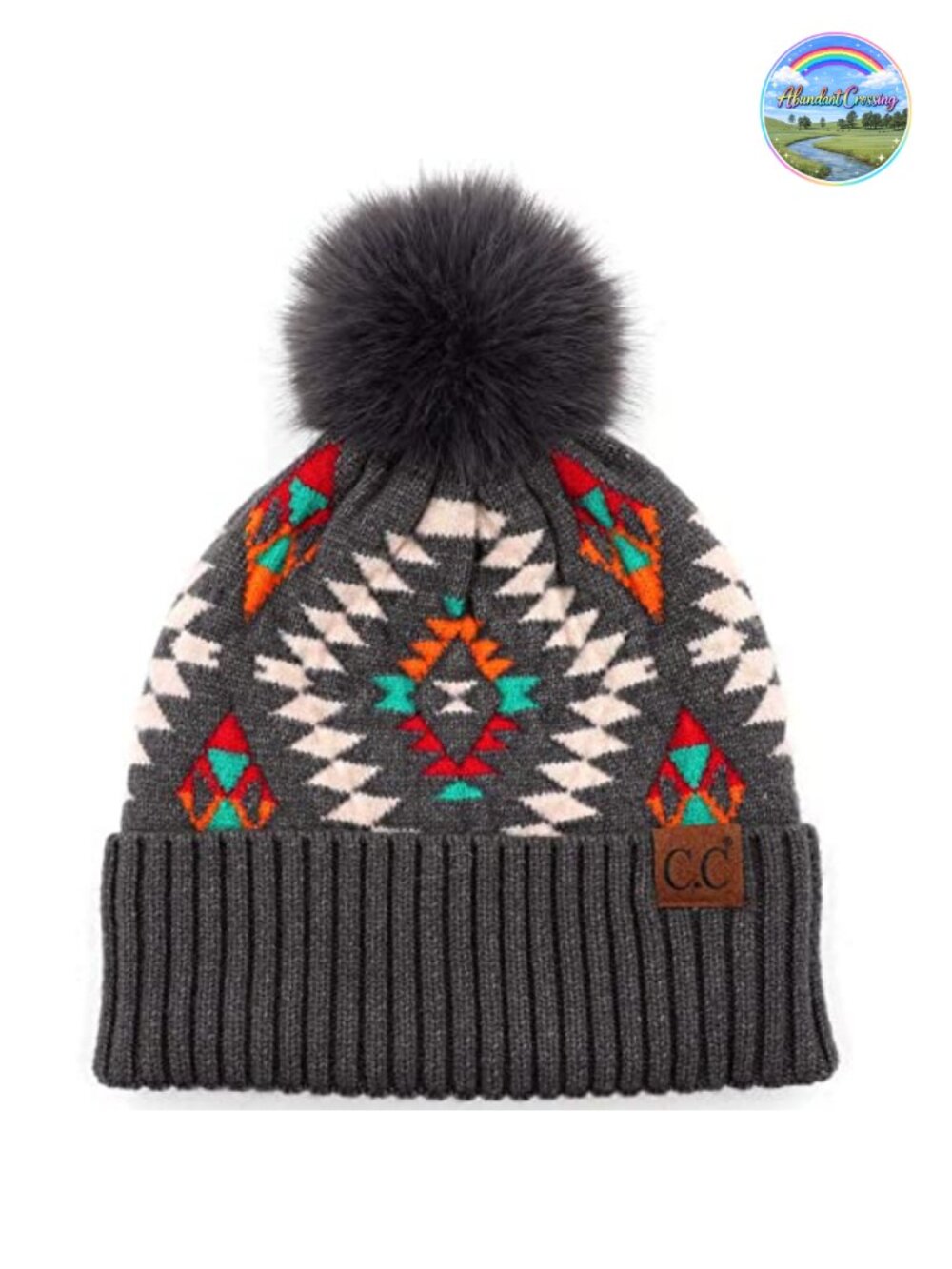 Cable Knit Beanie Chunky Stretchy Fur Pom Winter Hat